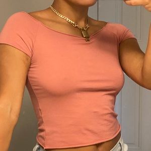 John Galt Plush Pink OvertheShoulder Crop Top
